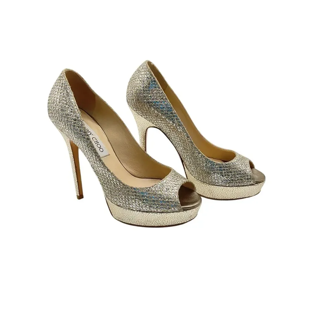 Jimmy Choo Sparkling Champagne Peep Toe Platform Pumps Size EU 36.5 / US 6.5